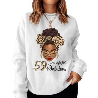 59 And Fabulous Afro Messy Bun 59Th Birthday Black Women Women Crewneck Graphic Sweatshirt - Thegiftio UK