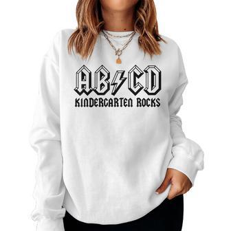 Abcd Rocks Back To School Kindergarten Rocks Teacher Women Sweatshirt | Mazezy