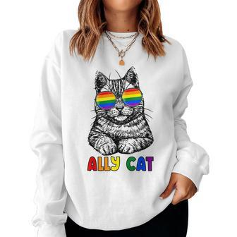 Ally Cat Rainbow Gay Pride Cute Lgbt Animal Pet Lover Women Sweatshirt | Mazezy