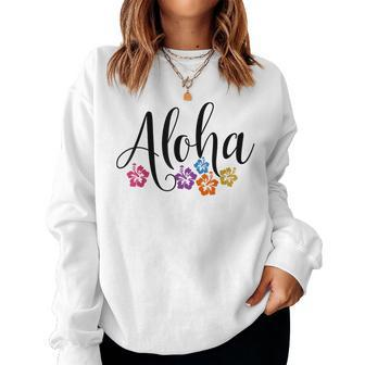 Aloha Hawaiian Hibiscus Flower Surfer Maui Kauai Hawaii Women Crewneck Graphic Sweatshirt - Seseable