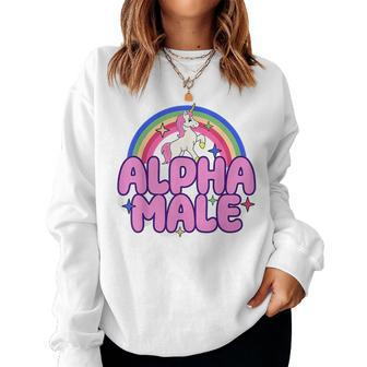 Alpha Male Unicorn Sarcastic Ironic Weird Y2k Humor Alpha Women Sweatshirt | Mazezy