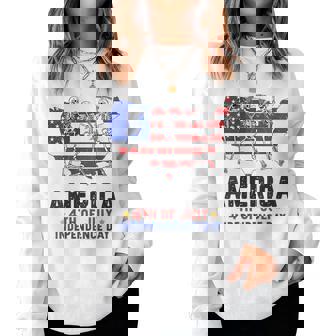 America Dancing Skeletons & Usa Flag Independence Day Dancing Women Sweatshirt | Mazezy