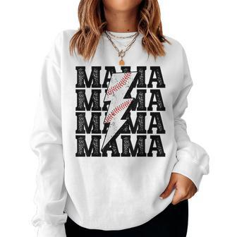 Baseball Mama Distressed Lightning Bolt Mom Women Sweatshirt - Seseable