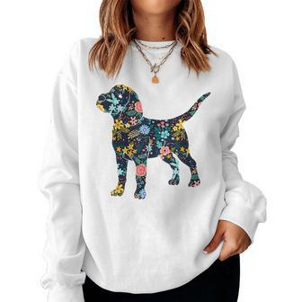 Beagle Floral Dog Silhouette Graphic Women Crewneck Graphic Sweatshirt - Seseable