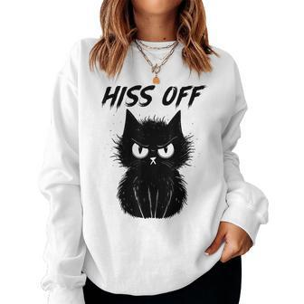 Black Cat Hiss Off For Meow Cat Women Sweatshirt | Mazezy