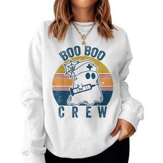 Boo Boo Crew Nurse Retro Vintage Halloween Nurses Rn Ghost Halloween Women Sweatshirt | Mazezy