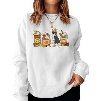Boston Terrier Coffee Pumpkin Spice Dog Fall Thanksgiving For Coffee Lovers Women Sweatshirt | Mazezy