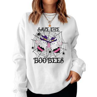 Breast Cancer Bee Ghost Save The Boobies Halloween Women Sweatshirt - Thegiftio UK