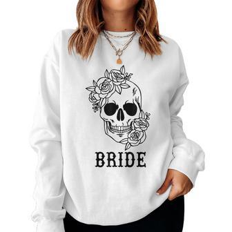 Bride Groom Floral Skull Halloween Wedding Bachelorette Women Sweatshirt - Thegiftio UK