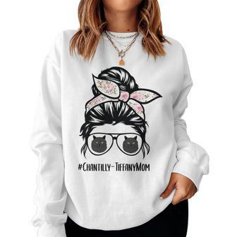 Chantilly-Tiffany Cat Mom Messy Bun Hair Glasses Women Sweatshirt | Mazezy