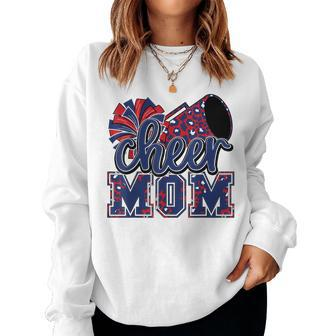 Cheer Mom Navy Red Leopard Cheer Poms & Megaphone Women Sweatshirt - Seseable