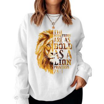 Christian Bible Verse Proverbs 28 Lion Graphic On Back Women Sweatshirt | Mazezy