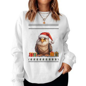 Christmas Eagle Santa Hat Ugly Christmas Sweater Women Sweatshirt - Monsterry