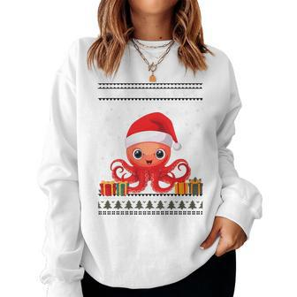 Christmas Octopus Santa Hat Ugly Christmas Sweater Women Sweatshirt - Monsterry