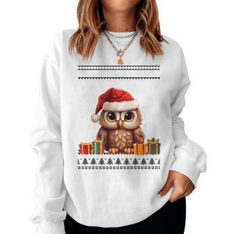 Christmas Owl Santa Hat Ugly Christmas Sweater Women Sweatshirt - Monsterry