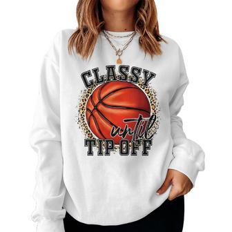Classy Until Tip Off Basketball Mom Leopard Women Kids Sweatshirt | Mazezy DE