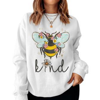 Cool Bee Kind Flower Bumble Bee Girls Women Sweatshirt | Mazezy