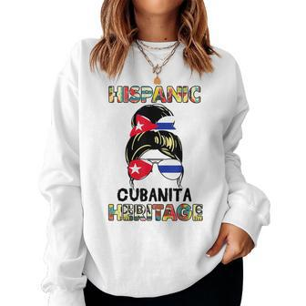 Cubanita Cuba Hispanic Heritage Month Cuban Flag Women Sweatshirt - Seseable