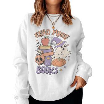 Cute Booooks Ghost Read More Books Teacher Halloween Women Sweatshirt - Monsterry UK