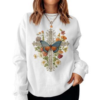 Cute Christian Boho Faith Cross Butterflies Women & Girls Faith Women Sweatshirt | Mazezy AU