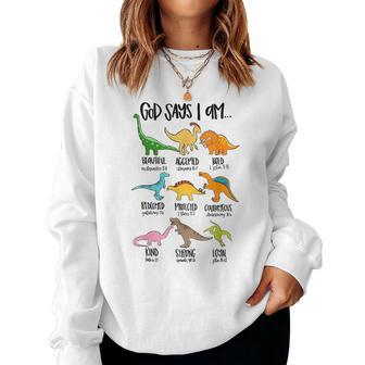 Cute God Says I Am Dinosaur Lover Funny Christian Kids Boys Women Crewneck Graphic Sweatshirt - Seseable