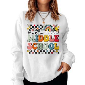 Cute Hello Middle School Groovy First Day Of Middle School Women Sweatshirt - Thegiftio UK