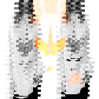 Cute Unicorn Turkey Halloween Thanksgiving Fall Autumn Girls Halloween Women Sweatshirt | Mazezy