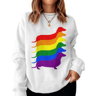 Dachshund Gay Pride Lgbt Rainbow Awareness Support Lgbt Women Sweatshirt | Mazezy