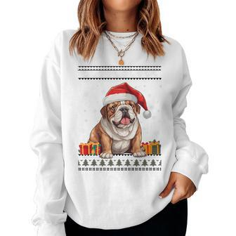 Dog Christmas Cute Bulldog Santa Hat Ugly Christmas Sweater Women Sweatshirt - Monsterry UK