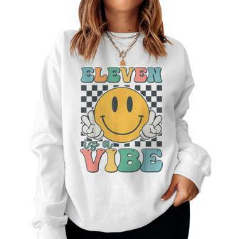 Eleven Is A Vibe 11Th Birthday Smile Face Hippie Boys Girls Women Sweatshirt - Thegiftio UK