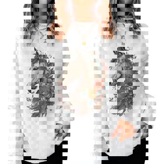 Equestrian Horse Girl Bohemian Portrait Horseback Riding Women Crewneck Graphic Sweatshirt | Seseable CA