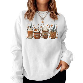Fall Coffee Pumpkin Spice Latte Iced Warm Cozy Autumn For Coffee Lovers Women Sweatshirt | Mazezy