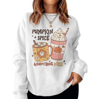 Fall Coffee Pumpkin Spice Latte Iced Warm Cozy Autumn Orange Women Sweatshirt - Seseable