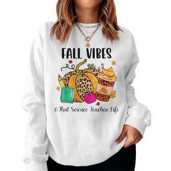 Fall Vibes & That Science Teacher Life Leopard Pumpkin Women Sweatshirt | Mazezy