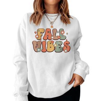 Fall Vibes Vintage Groovy Fall Season Retro Leopard Autumn Women Sweatshirt - Seseable