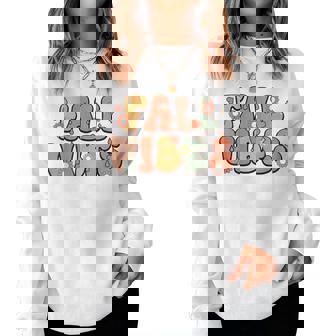 Fall Vibes Vintage Groovy Fall Season Retro Leopard Autumn Women Sweatshirt - Seseable