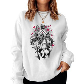 Fallen Angel On Demon Horse Aesthetic Horror Occult Aesthetic Women Sweatshirt | Mazezy