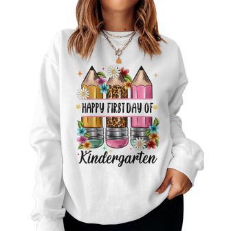 First Day Kindergarten Teacher Leopard Pencil Back To School Women Sweatshirt - Seseable