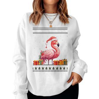 Flamingo Christmas Santa Hat Ugly Christmas Sweater Women Sweatshirt - Monsterry