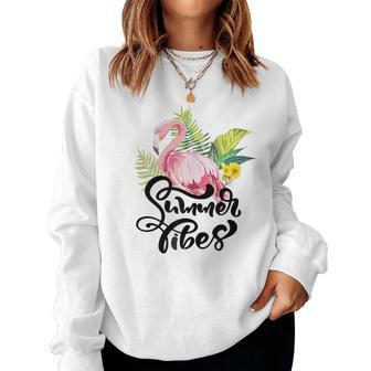 Flamingo Vibes Are Summer Vibes - Tropical Palm Tree Beach Women Sweatshirt | Mazezy