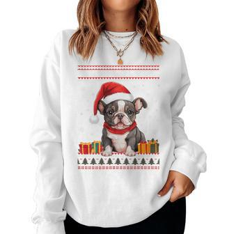 French Bulldog Christmas Santa Hat Ugly Christmas Sweater Women Sweatshirt - Monsterry