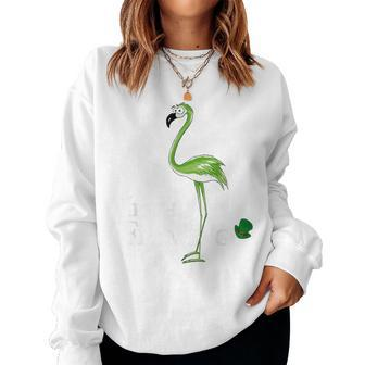 Funky Irish Flamingo Green Bird St Pattys Day Women Sweatshirt | Mazezy