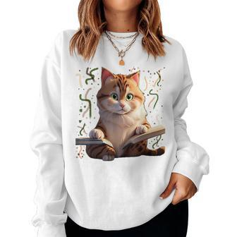 Cats Reading A Book Graphic Cat Kitten Lovers Cat Mom Women Sweatshirt - Monsterry DE