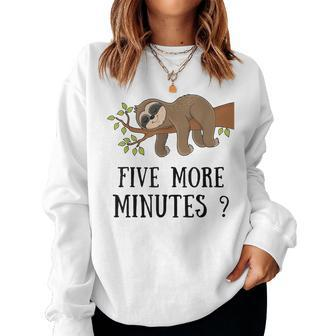 Funny Sloth Five More Minutes Sleep Bed Pajama Nightgown Women Crewneck Graphic Sweatshirt - Thegiftio UK