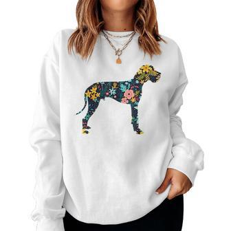 Great Dane Floral Dog Silhouette Graphic Women Crewneck Graphic Sweatshirt - Seseable