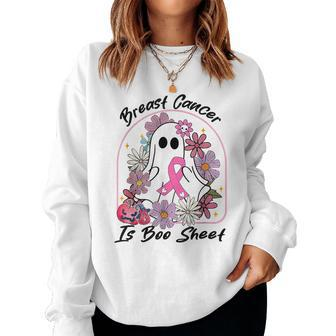 Groovy Breast Cancer Is Boo Sheet Ghost Halloween Women Sweatshirt - Monsterry CA