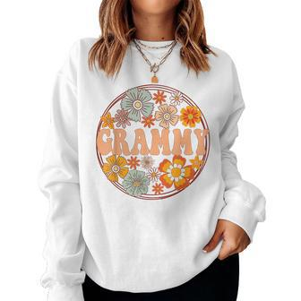 Groovy Grammy Retro Flowers Women Mothers Day Grandma Women Crewneck Graphic Sweatshirt - Seseable