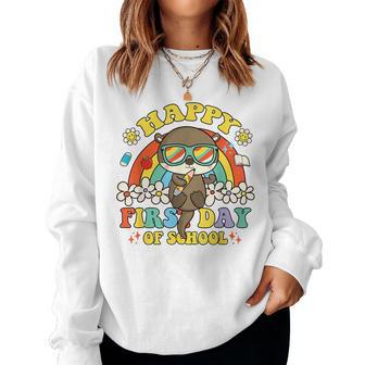Groovy Happy First Day Of School Cute Otter Rainbow Women Sweatshirt | Mazezy