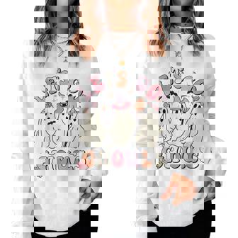 Groovy Let's Go Ghouls Halloween Cute Ghost Costume Women Sweatshirt - Seseable