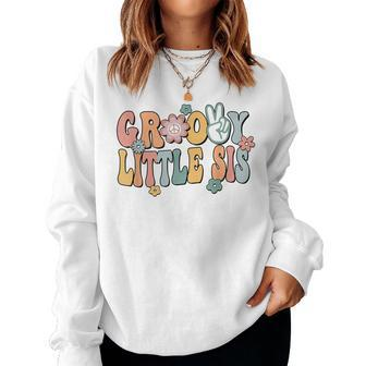 Groovy Little Sis Retro Sister Matching Family 1St Birthday Women Sweatshirt | Mazezy